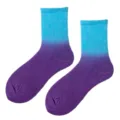 Gradient tie dye cotton mid tube socks for women casual colorful athletic spring summer wear - One Size / Blue Purple