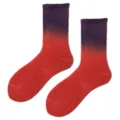Gradient tie-dye mid-calf cotton socks in purple and red, comfortable and stylish variant. - One Size / Fuschia