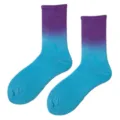Gradient dyed mid-calf socks for women, purple and blue casual cotton socks for spring summer. - One Size / Violet Blue