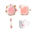 Adorable juego de vajilla en miniatura de resina con conejito para casa de muñecas - Colección de Vajilla de Conejo / Blanco