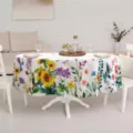 Round waterproof tablecloth with watercolor floral sunflower illustration for dining room decor. - 150cm / Style 2 (Sunflower)