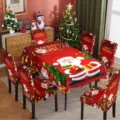 Mantel y fundas de silla navideños rojos rectangulares impermeables para detalles de decoracion. - Funda de Silla Individual / Papá Noel sosteniendo regalos con ambas manos
