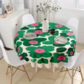 Mantel redondo impermeable con moderno diseño floral verde y rosa para mesa de comedor. - 150cm / 1
