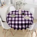 Round tablecloth with purple and white checkered pattern, modern style fabric dining table cover. - 150cm / Black