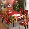 Conjunto de mantel de Navidad y fundas para sillas, decoración de mesa rectangular roja impermeable. - Funda de Silla Individual / Papá Noel con la mano levantada