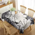 Detail shot of black and white floral tablecloth set in modern dining room scene. - 70x40cm / 2