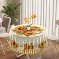Round waterproof tablecloth with sunflower print, minimalist style home decor table cover. - 150cm / Style 4 (Sunflower Autumn)