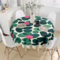 Mantel redondo impermeable con lunares verdes y rosas para una decoración moderna y elegante. - 150cm / 2
