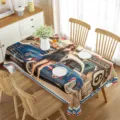 Mantel rectangular impermeable con estampado de coche vintage Route 66 para el comedor. - 7