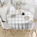 Modern waterproof grey and white checkered round tablecloth for elegant home dining decor. - 150cm / Pink