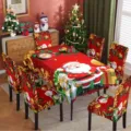 Mantel de Navidad rojo impermeable y juego de fundas para sillas decoración de mesa festiva. - Funda de Silla Individual / Modelo de Papá Noel sorpresa
