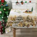 Αδιάβροχο χριστουγεννιάτικο τραπεζομάντηλο με γιορτινό φορτηγό και χαριτωμένο χιονάνθρωπο. - Στυλ 8