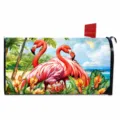 Outdoor decorative fabric mailbox cover with vibrant tropical flamingo and floral print design. - Style 11