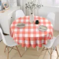 Round red and white checkered tablecloth with waterproof design for modern home dining table. - 150cm / Orange Red