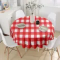 Round red and white checkered waterproof tablecloth, modern minimalist dining table decor. - 150cm / Red