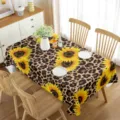 Vista detallada del mantel de mesa impermeable con estampado de leopardo y girasol. - 70x40cm / Estilo 4