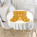 Waterproof round tablecloth featuring cute cartoon bear pattern and scalloped edge for home dining. - 150cm Diameter / Flat Edge