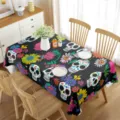Mantel rectangular impermeable con estampado de calaveras de azúcar coloridas y flores para el hogar - 70x40cm / Estilo 3