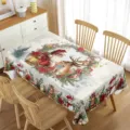Dettaglio tovaglia di Natale con motivo festivo di Babbo Natale e renna per decorazione. - Modello 6