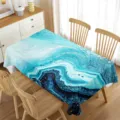Mantel rectangular impermeable con patrón de mármol azul. Ideal para decoración de mesa de comedor. - Mármol Azul y Blanco