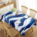 Tovaglia rettangolare impermeabile con onde blu moderne per decorazione tavola. - 5