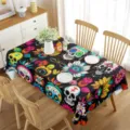 Mantel de mesa rectangular impermeable con diseño de calaveras mexicanas florales coloridas. - 70x40cm / 2
