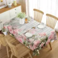 Mantel rectangular impermeable con rosas rosas y veta de madera blanca para el hogar. - 70x40cm / Estilo 1