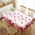 Tovaglia impermeabile di San Valentino con cuori rossi quadri rose decorazione tavolo rettangolare - Modello 6