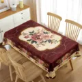 Elegant red marble pattern rectangular tablecloth with vintage rose floral design for dining room. - 11