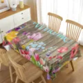 Rectangle waterproof tablecloth with watercolor floral wooden design for home dining table. - 10 / 70x40cm