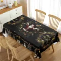 Black Christmas rectangular tablecloth featuring Santa Claus and golden festive design. - 10