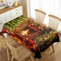 Christmas tree waterproof rectangular tablecloth, festive dining table decor detail. - 8