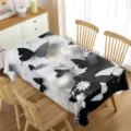 Exquisite black and white butterfly floral waterproof rectangular tablecloth detail. - 70x40cm / Black and White Butterfly
