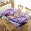 Rectangle tablecloth featuring cute kitten and purple lilac flower print for home decor. - 70x40cm / Cat Floral