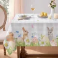 Mantel de Pascua impermeable primavera conejo tierno huevos cuadros rectangular decor - Estilo 6