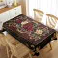 Vintage floral rectangular tablecloth detail showcasing rich baroque roses and golden scrollwork design. - 70x40cm / Style 3