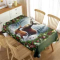 Christmas rectangular waterproof tablecloth featuring scenic snowy deer forest design for home holiday decor. - 70x40cm / 2