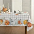 Mantel rectangular impermeable con diseño de calabazas de acuarela y cuadros grises. - 70x40cm / Estilo 3