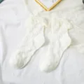 Weiße Spitzen Rüschen JK Socken, süße Lolita Wadenstrümpfe für Frühling und Sommer. - Einheitsgröße / Spitzenbesatz in Cremeweiß