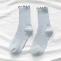 Hellblaue Rüschen Socken, süße japanische Studenten Socken mit Rüschenrand für den Alltag. - Einheitsgröße / Blau