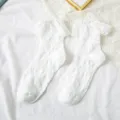 Weisse süsse Lolita Spitzen Rüschen Wadenstrümpfe für Damen, süsser JK Stil Strümpfe. - Einheitsgröße / Spitzenborte - Weiß
