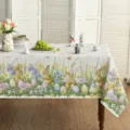 Mantel de Pascua impermeable rectangular con conejito tierno y flores para decoración de mesa. - Estilo 5