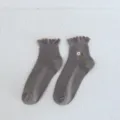 Grey Japanese style ruffles embroidery women mid tube socks variant style casual cute hosiery - One Size / Gray