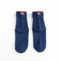Women dark blue crew socks with cute rainbow heart embroidery, ribbed folded cuff cotton. - One Size / Navy Blue