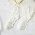 White JK Lolita mid-calf socks featuring delicate lace floral jacquard knit. Perfect sweet style. - One Size / Off-White Rose