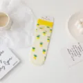 Chaussettes femme en soie de verre transparente d'été, motif ananas jaune mignon, style. - Taille unique / Jaune Ananas