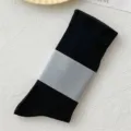 Women's black crew socks with grey paper band, cotton breathable casual daily wear socks. - One Size / Black