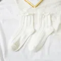 White ruffled lace mid-tube socks, sweet Japanese style cute jk cotton socks for daily wear. - One Size / Off-White Ruffle Trim