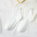 White ruffles JK mid-calf socks for women, sweet Lolita style knitted fashion hosiery. - One Size / White Ruffle Trim