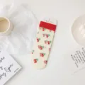 Chaussettes transparentes en soie de verre motif cerise femme ete fin respirant mode - Taille unique / Rouge Cerise